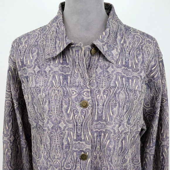Coldwater Creek Jacket Plus Size 1X Lavender Paisley Cotton Textured Coastal - Picture 12 of 15